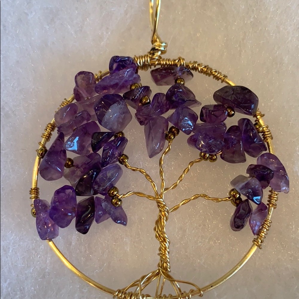 Wire tree Pendant with amethyst stones
